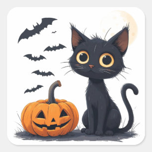 Adesivo Quadrado Gato Preto Fofo Kawaii Halloween 🎃
