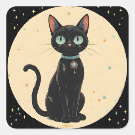 Adesivo Quadrado Gato Preto Futurista Atômico Lua