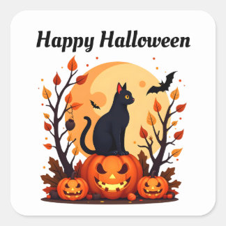 Adesivo Quadrado Gato Preto Halloween
