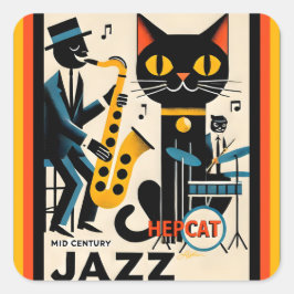 Adesivo Quadrado Gato Preto HepCat da Era do Jazz de Meados do Sécu