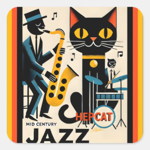 Adesivo Quadrado Gato Preto HepCat da Era do Jazz de Meados do Sécu