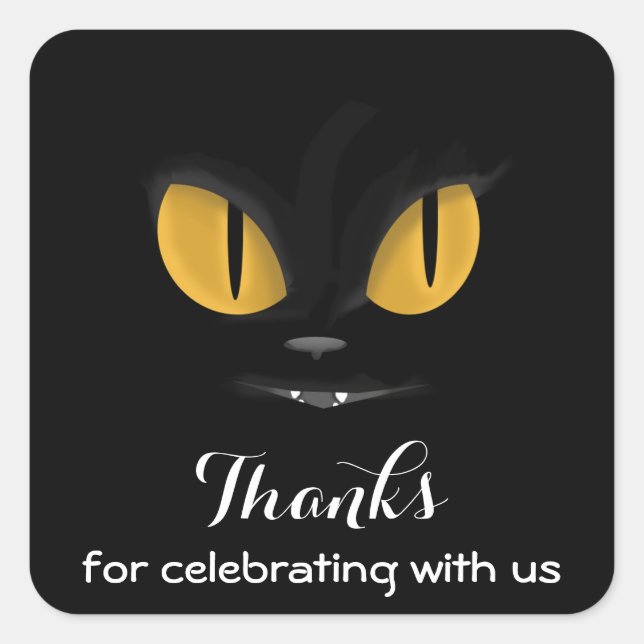 Adesivo Quadrado Gato Preto Misquioso com Obrigados Presas (Frente)