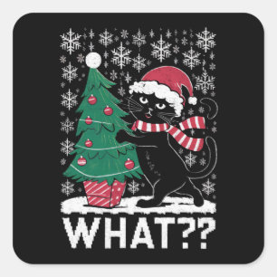 Adesivo Quadrado Gato Que Gato Preto Engraçado Empurrando Árvore De