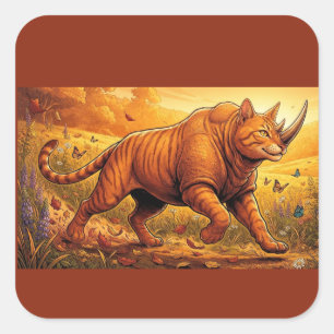 Adesivo Quadrado Gato Rinoceronte Caprichoso – Presente de Animal A