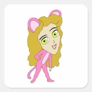 Adesivo Quadrado gato rosa