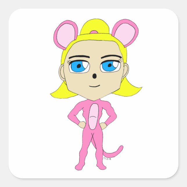 Adesivo Quadrado gato rosa (Frente)