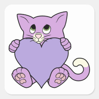Adesivo Quadrado Gato roxo do dia dos namorados com luz - coração