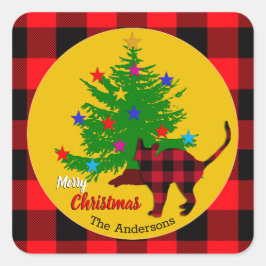 Adesivo Quadrado Gato Russo, Árvore de Natal, Nome da Família, xadr