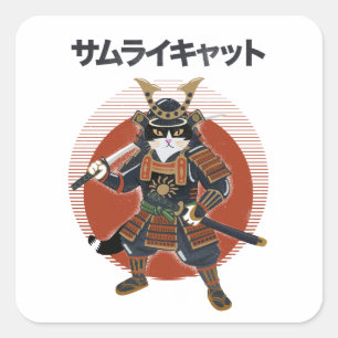 Adesivo Quadrado Gato Samurai