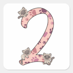 Adesivo Quadrado Gato Siamês Segundo Aniversário Para Crianças Cats