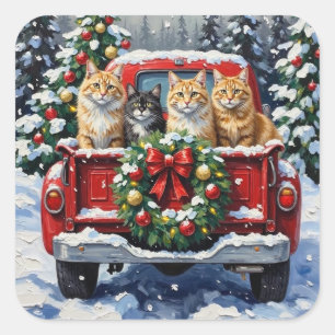 Adesivo Quadrado Gato Siberiano Caminhão Vermelho Natal Férias