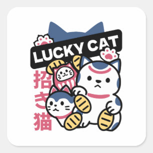 Adesivo Quadrado Gato Sortudo Maneki Neko – Gato da Sorte Japonês