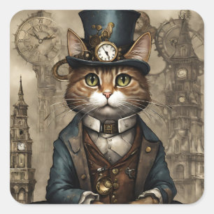 Adesivo Quadrado Gato Steampunk