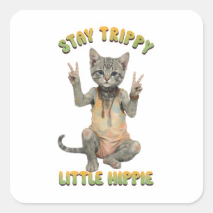 Adesivo Quadrado Gato Tabby Cinza Boho Fique Tripudo Pequeno Hippie