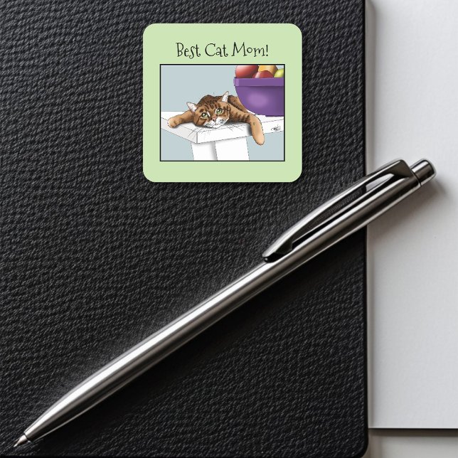 Adesivo Quadrado Gato Tabby Laranja dia de as mães (Criador carregado)