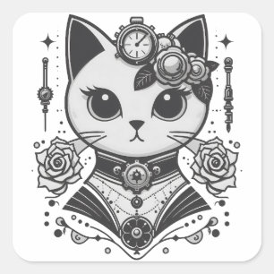 Adesivo Quadrado Gato Victoriano Elegante Steampunk