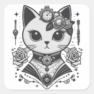 Adesivo Quadrado Gato Victoriano Elegante Steampunk