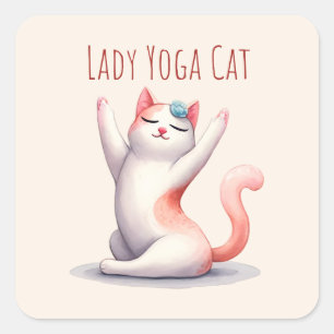 Adesivo Quadrado Gato Yoga Pose - Gato Lady Yoga