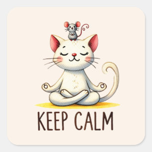 Adesivo Quadrado Gato Yoga Pose - Manter Calmo