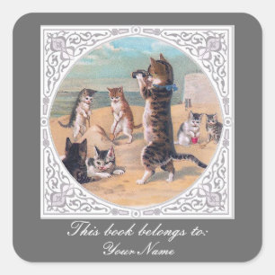 Adesivo Quadrado Gatos Antropomórficos na Praia