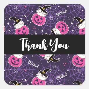 Adesivo Quadrado Gatos bonitos e Pumpkins Padrão de Halloween Obrig