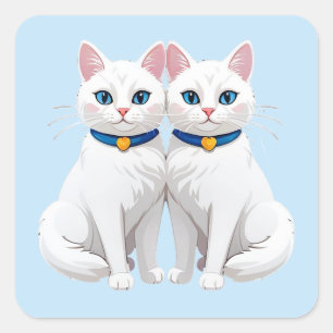 Adesivo Quadrado Gatos Brancos Com Olhos Azuis 💙 Animais de Estima