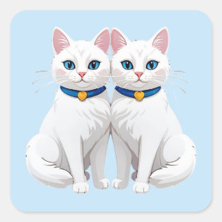 Adesivo Quadrado Gatos Brancos Com Olhos Azuis 💙 Animais de Estima