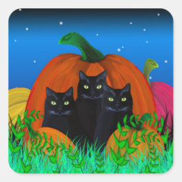 Adesivo Quadrado Gatos de Dia das Bruxas Pretos com Pumpkins Sticke