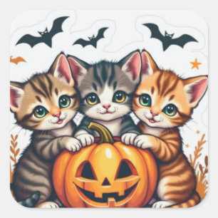 Adesivo Quadrado Gatos de Halloween e vinil de abóbora