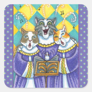 ADESIVO QUADRADO GATOS DE IGREJA E GATOS DE NATAL CANTANDO MOUSE