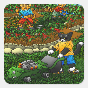 Adesivo Quadrado Gatos De Jardinagem De Verão