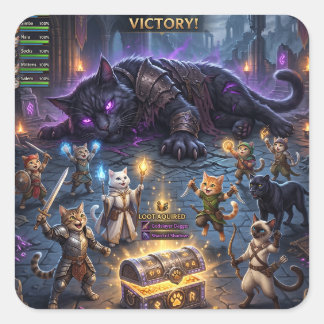 Adesivo Quadrado Gatos de Luta Contra o Chefe de Videogame da Guild