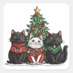 Adesivo Quadrado Gatos de Natal Adoráveis