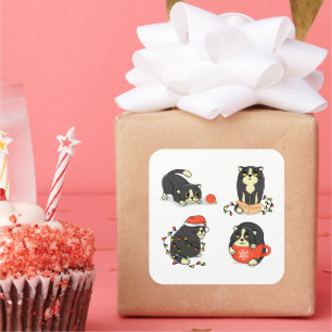 Adesivo Quadrado Gatos de Natal bonitos e Engraçados