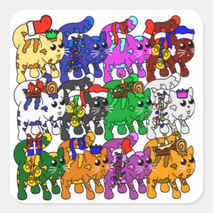 Adesivo Quadrado Gatos de Natal Festivos Jolly Meowy