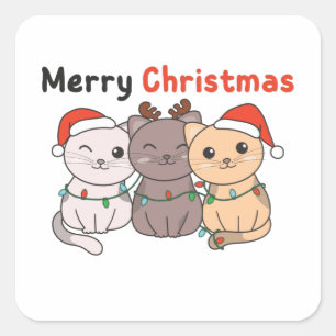 Adesivo Quadrado Gatos De Natal Gatos Gatos Gafanhotos Feliz Sq De