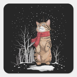 Adesivo Quadrado Gatos de Natal Meowy Xmas Neve Gatinho Presente Di