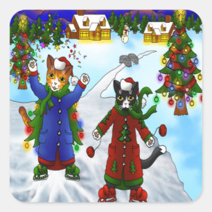 Adesivo Quadrado Gatos De Pé De Gelo VV2