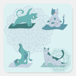 Adesivo Quadrado Gatos de Yoga Verdes