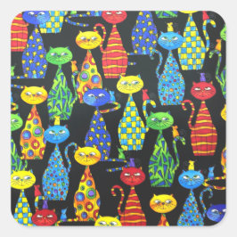 Adesivo Quadrado Gatos e Ratos Coloridos