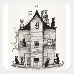 Adesivo Quadrado Gatos em uma casa