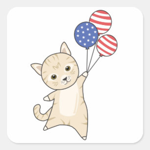 Adesivo Quadrado Gatos Engraçado Cat. 4 De Julho Bandeira Americana