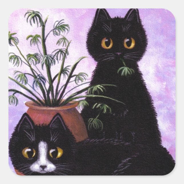 Adesivo Quadrado Gatos Engraçados Criações de Tuxedo Preto (Frente)