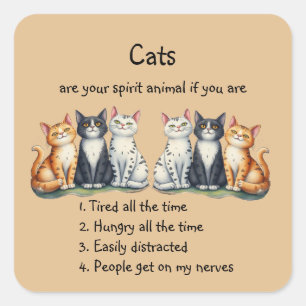 Adesivo Quadrado Gatos engraçados são o humor do Espírito Animal Fo