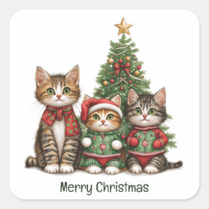 Adesivo Quadrado Gatos Felizes De Natal
