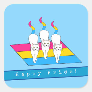 Adesivo Quadrado Gatos Felizes Orgulho Com Bandeira Pansexual