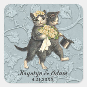 Adesivo Quadrado Gatos finos que Wedding o azul