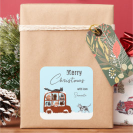 Adesivo Quadrado Gatos Fofos de inverno Feliz de Natal Presente