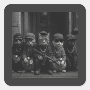 Adesivo Quadrado Gatos Gângster Divertidos Design de Rua