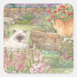 Adesivo Quadrado gatos ilustrados no jardim